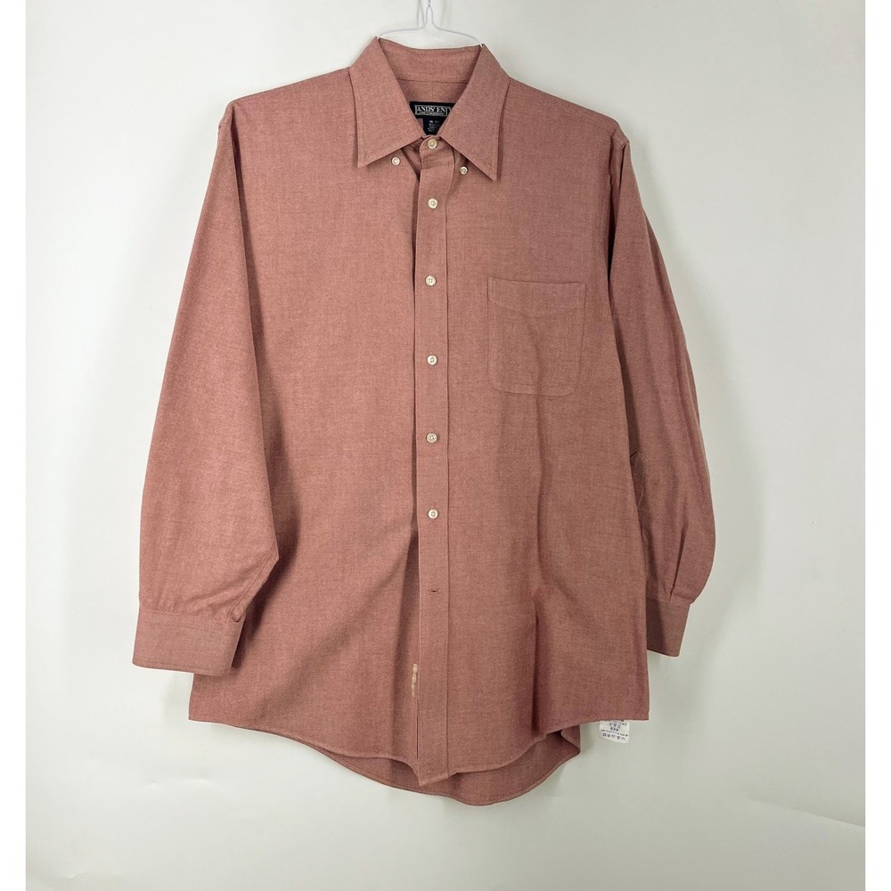 Lands End Mens Button Down Shirt Heathered Cotton Blend Long Sleeve Size 16-32